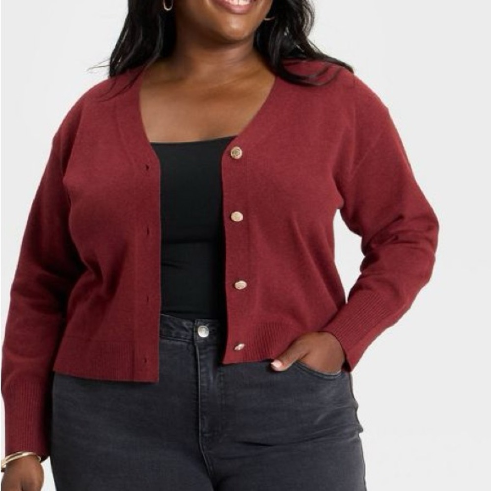 Member’s Mark V-Neck Burgundy Knit Cardigan Size Large Buttoned Closure